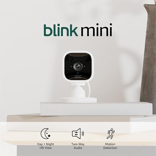 Blink Mini compact indoor camera with night vision and two-way audio.