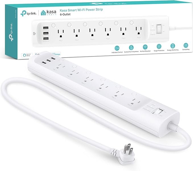 Kasa Smart Power Strip with six individually controlled smart outlets and surge protection.