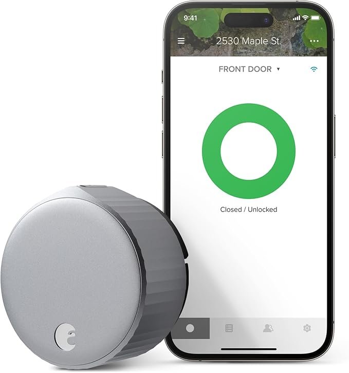 August Wi-Fi Smart Lock with keyless entry and remote access for home security.